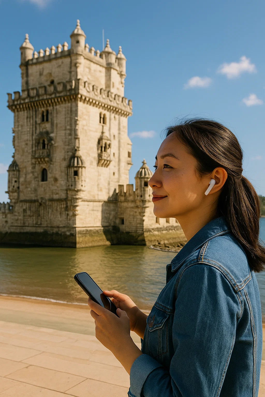 Asian woman in Belém Tower, Lisbon