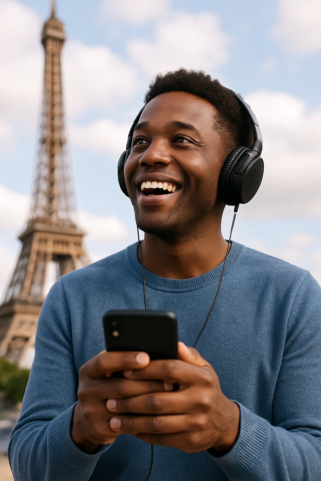 Black guy at Eiffel Tower, Paris